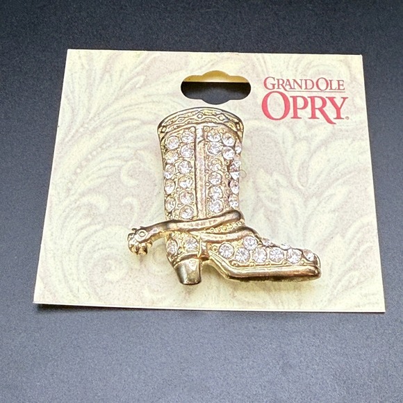 Grand Ole Opry Jewelry - Grand Ole Opry Rhinestone Cowboy Boot Brooch Gold Tone Western Pin B3097